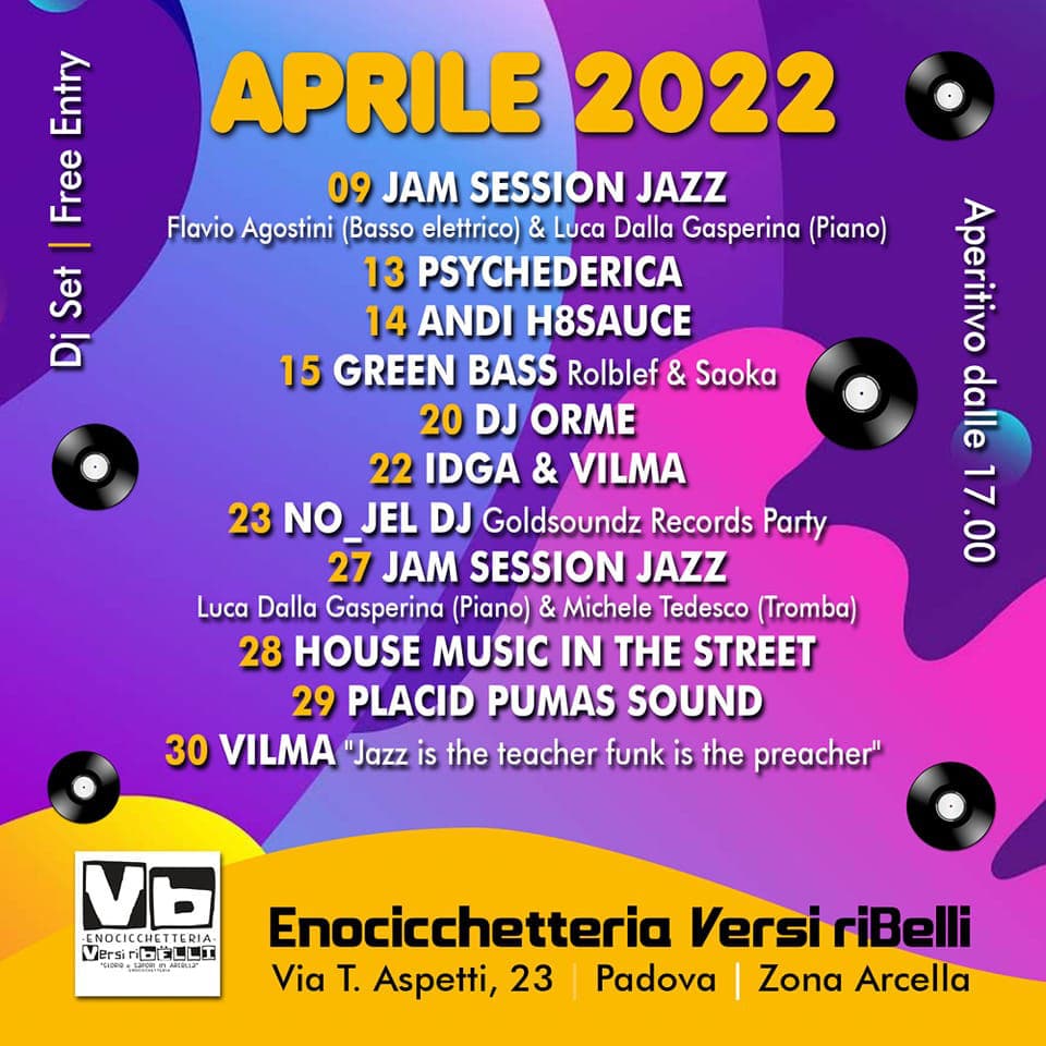 Locandina-Dj-set-aperitivo-Padova-Arcella-Versi-riBelli-aprile-2022